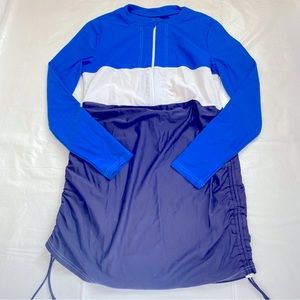 Mott50 Rash Guard size Large Blue Color Block Ruched Sides Tunic